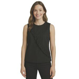 J. Crew Blouse 8 Black Sleeveless Ruffle Accent Stretch Polyester